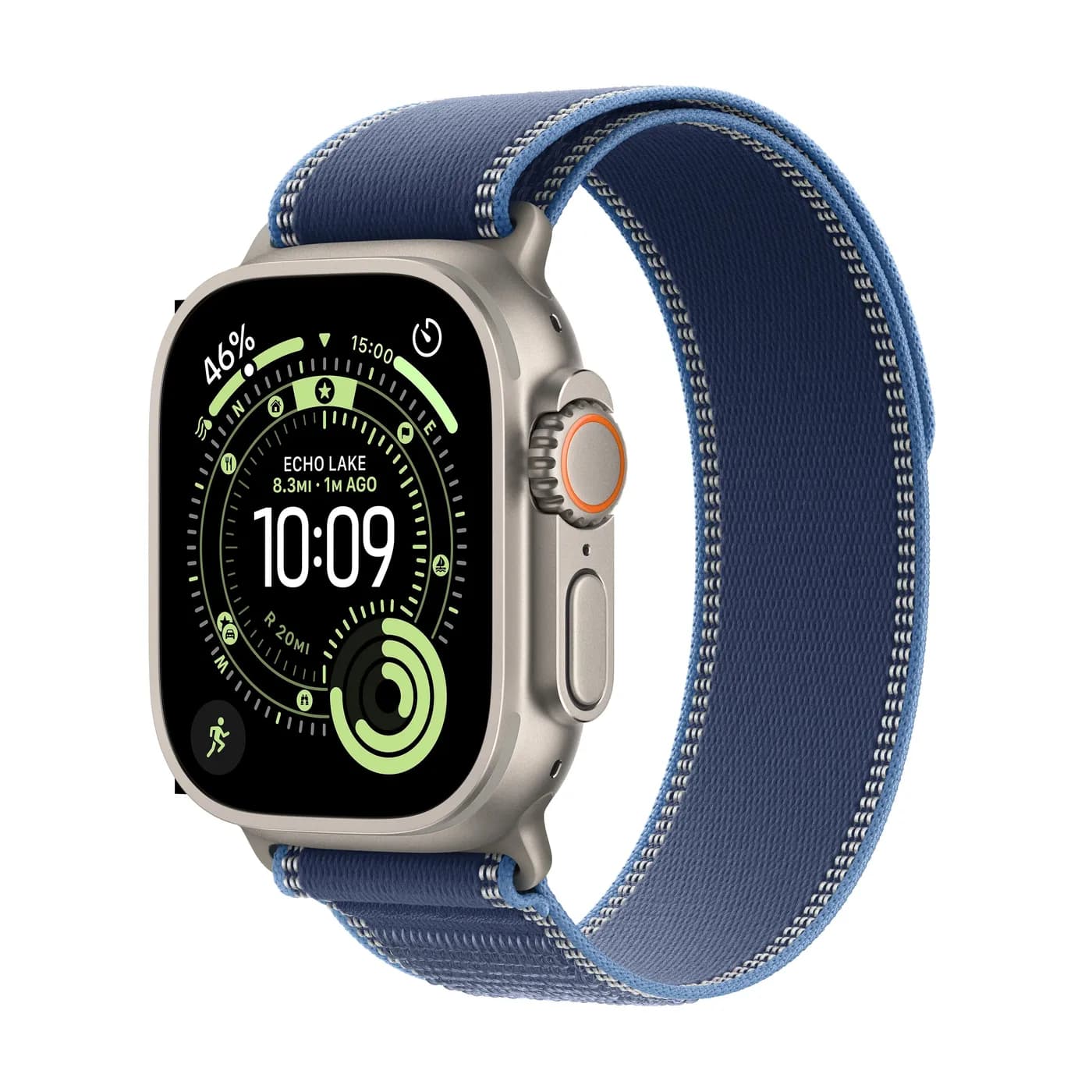 Apple Watch Ultra 3 GPS + Cellular 49 mm kućište od prirodnog titanija s Trail Loop-om plave/svijetlo plave boje - M/L — Apple Watch Ultra 3 GPS + Cellular 49 mm kućište od prirodnog titanija s Trail Loop-om plave/svijetlo plave boje - M/L